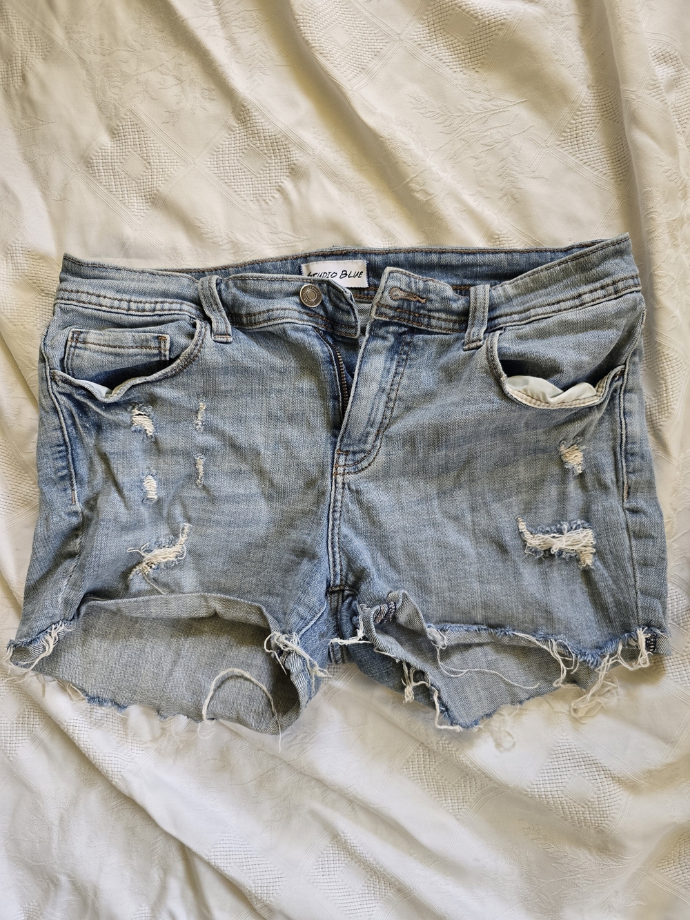 Studio Light Wash Distressed Denim Jean Shorts